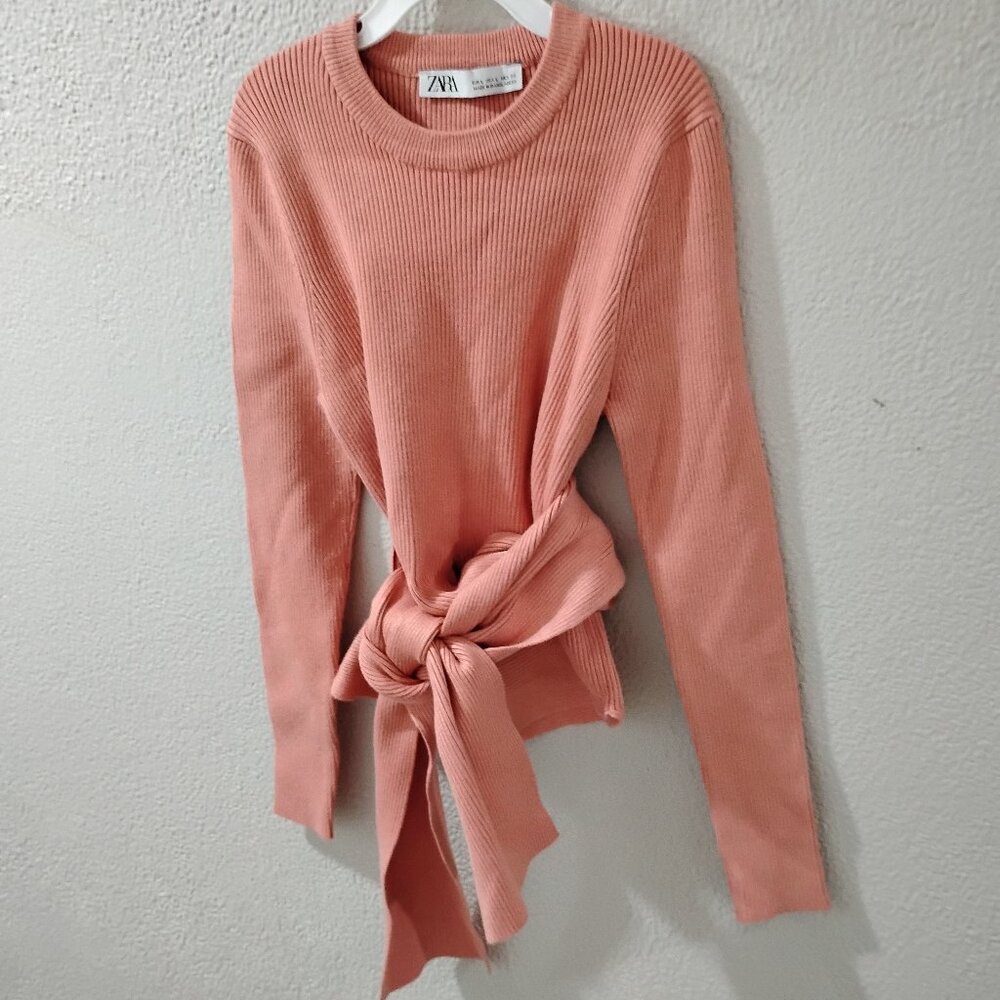 ZARA-L- SALMON  SWEATER LONG SLEEVE WRAPPED WAITS